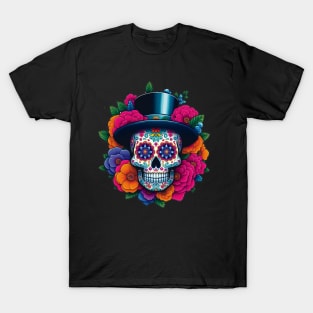 Sugar Skull Art - Top Hat Skull T-Shirt